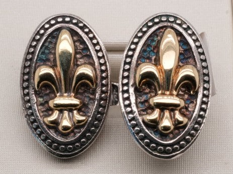 PHILLIP GAVRIEL 18KY SILVER OXI FLEUR DE LIS OVAL CUFF LINK