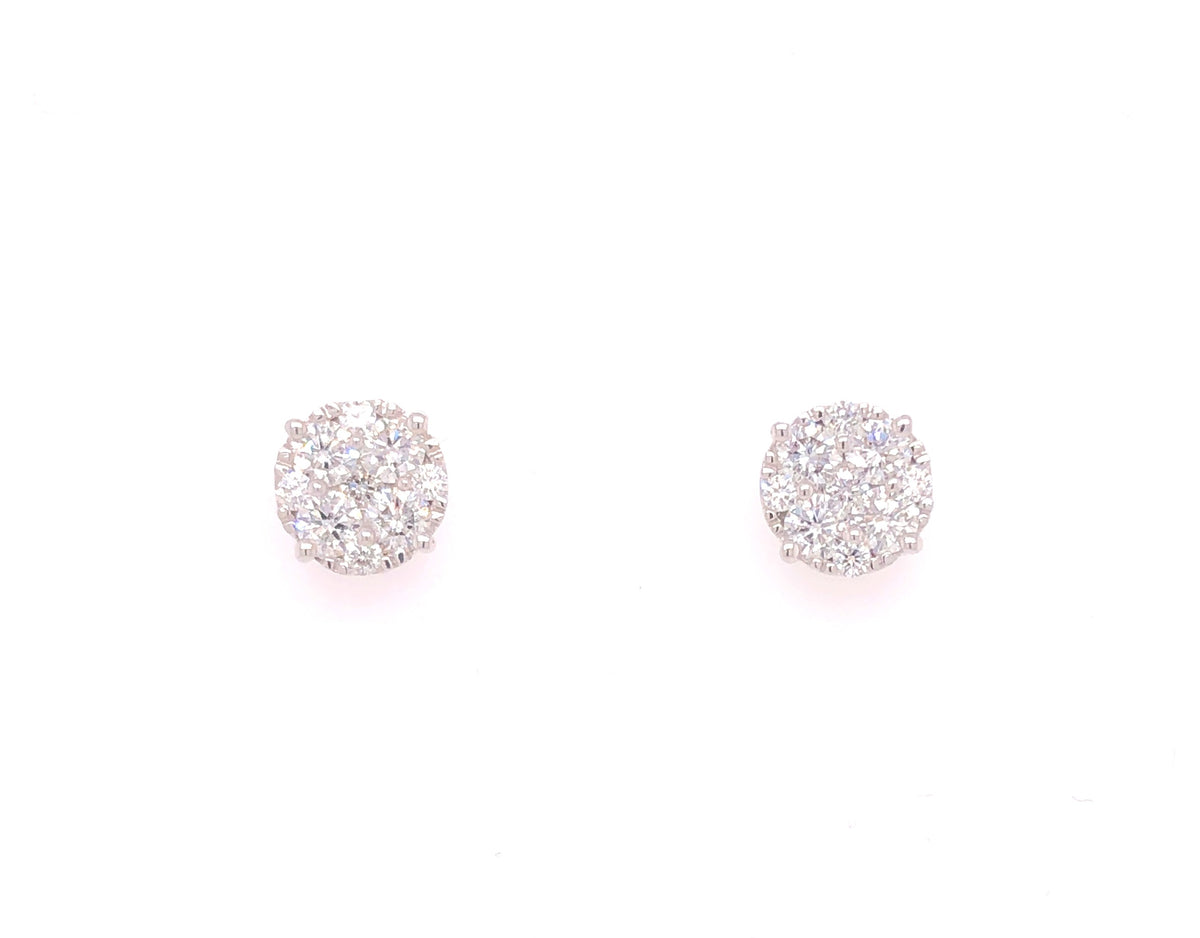 14K WG 1.5 CTW DIAMOND CENTER 5/8*2 CLUSTER EARRING PUSH BACK