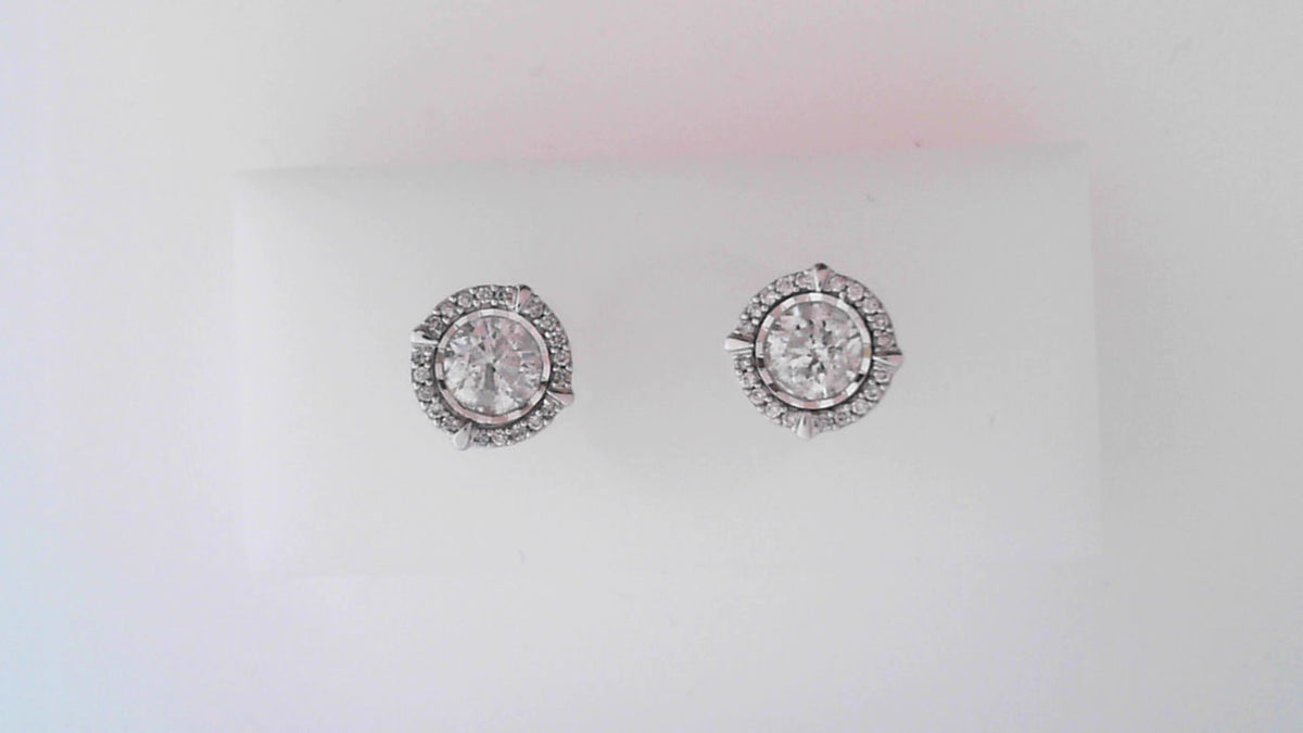 14K WG 1.5 CTW DIAMOND CENTER 5/8*2 CLUSTER EARRING PUSH BACK