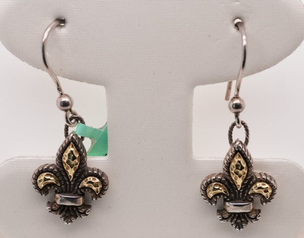 PHILLIP GAVRIEL 18KY SILVER OXI. FLEUR DE LIS DROP EARRINGS
