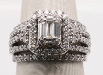 Ladies 14KW diamond wedding set three rings soldered together 1.75CTW