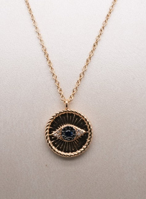 LADIES 14K YG DIAMOND EVIL EYE FASHION PENDANT DIA 0.01CTW BL DIA 0.02