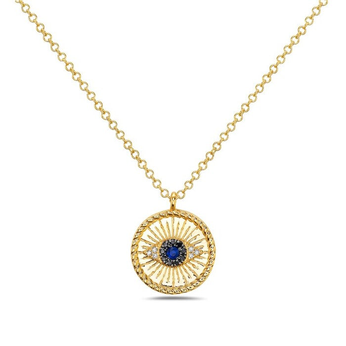 LADIES 14K YG DIAMOND EVIL EYE FASHION PENDANT DIA 0.01CTW BL DIA 0.02