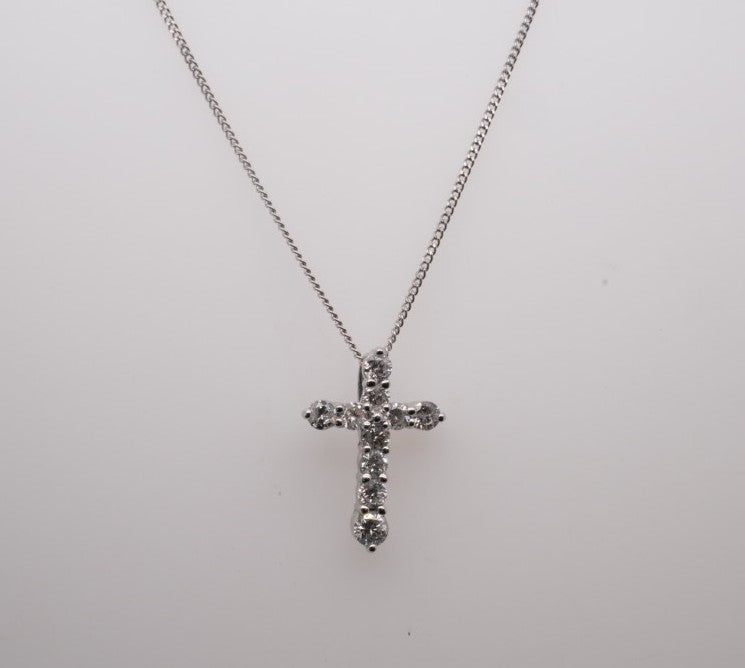 18K WG DIAMOND CROSS 0.50CTW 16" CABLE CHAIN