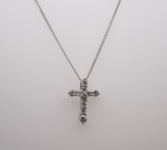 18K WG DIAMOND CROSS 0.50CTW 16" CABLE CHAIN