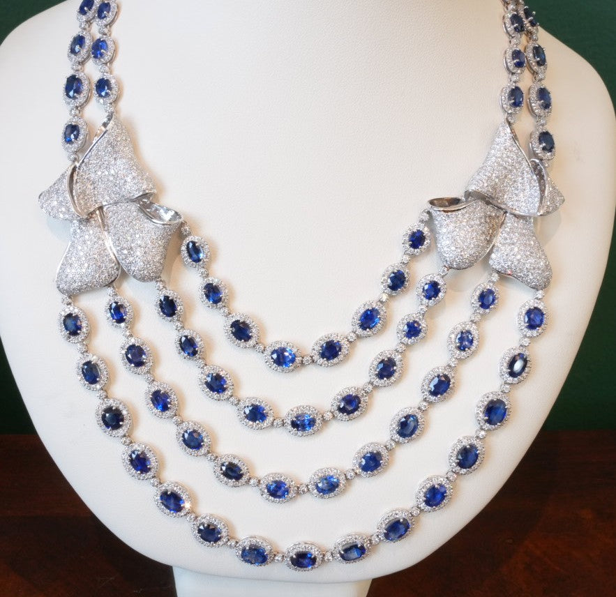 LADIES 18K DIAMOND AND SAPPHIRE  NECKLACE & EARRINGS