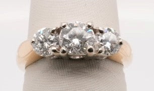 LADIES 14K 3 STONE ROUND 1.50CTW SI2/IJ