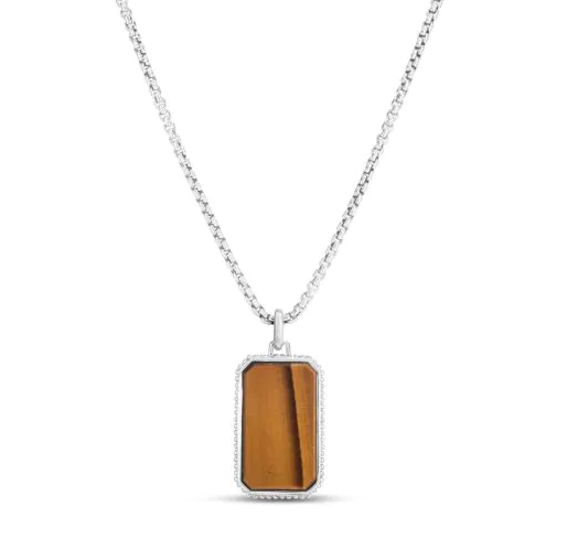 SILVER PHILIP GAVRIEL TIGERS EYE RECTANGULAR PENDANT ON A 22" CHAIN