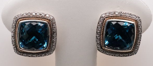 ESTATE SILVER AND 18KYG DAVID YURMAN ALBION BLUE TOPAZ EARRINGS