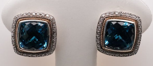 ESTATE SILVER AND 18KYG DAVID YURMAN ALBION BLUE TOPAZ EARRINGS