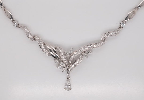 LDS 18KW NECKLACE PEAR 0.57CT DIAMONDS 2.11CTW