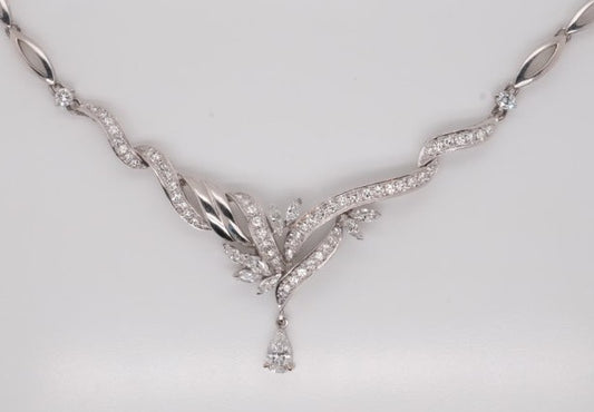 LDS 18KW NECKLACE PEAR 0.57CT DIAMONDS 2.11CTW