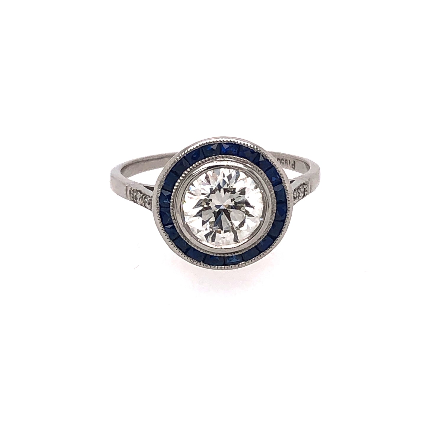 PT950 1.23 CTW DIAMOND CENTER ROUND 1.21 CT GMST RING SAPPHIRE HALO