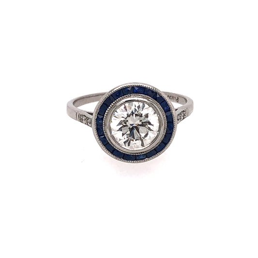 PT950 1.23 CTW DIAMOND CENTER ROUND 1.21 CT GMST RING SAPPHIRE HALO