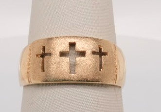 14K YG TRIPPLE CROSS BAND RING