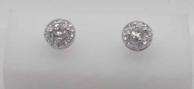 LADIES 18K WG STUDS WITH HALO RD CTRS = 0.85CTW HALOS = 0.30CTW