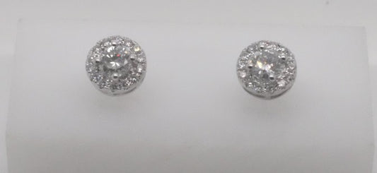 LADIES 18K WG STUDS WITH HALO RD CTRS = 0.85CTW HALOS = 0.30CTW