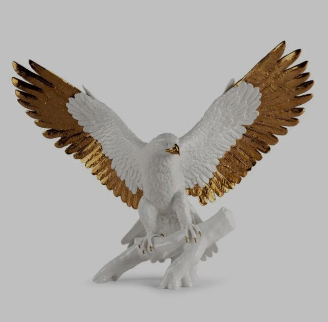 Lladro Freedom eagle Sculpture. White and copper