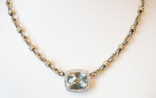 ESTATE CHARLES KRYPELL GREEN AMTHST AND DIAMOND NECKLACE SILVER AND 14