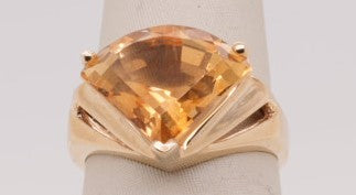 14K YG FANCY CUT CITRINE RING SIZE 7 ESTATE RING