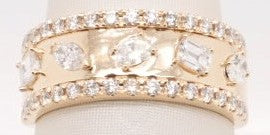 14K YG 5 STONE MIX SHAPE DIAMOND RING 0.90CTW