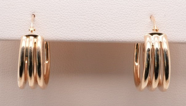 14K YG 3 ROW HINGED HOOPS