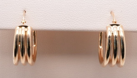14K YG 3 ROW HINGED HOOPS