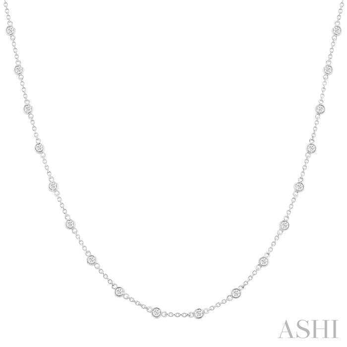 14KT WG ROUND BEZEL DIAMOND STATION NECKLACE 1CTW