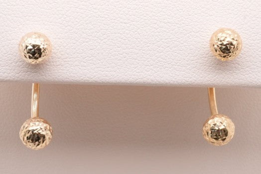 14KY 19X6MM SHINY TWO BALL EARRING