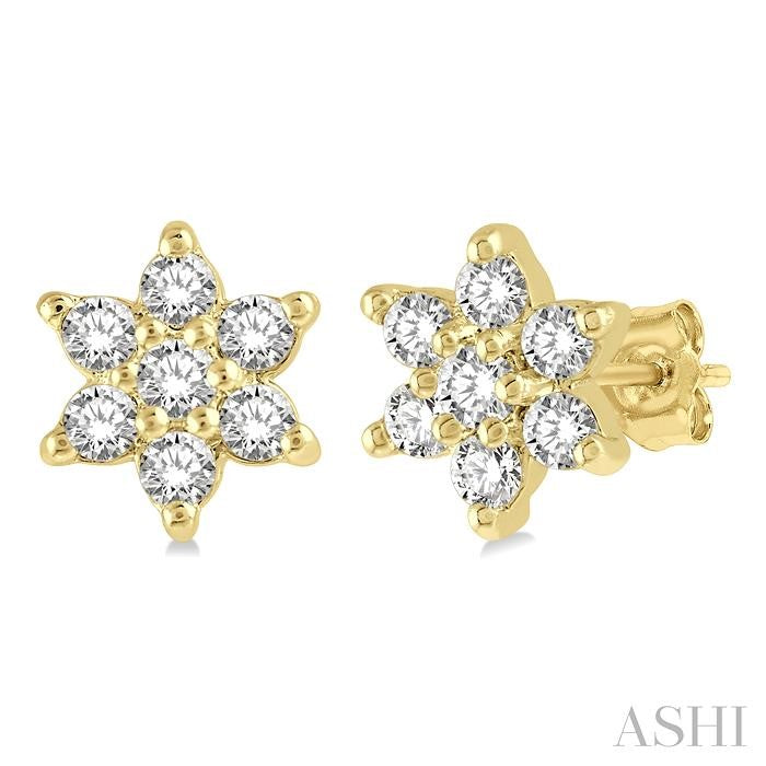 14K YG PETITE FLOWER EARRINGS 0.15CTW
