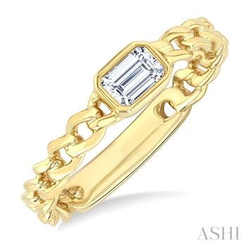 14K YG CURB BEZEL RING EMERALD 0.20CTW