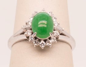 LDS PLAT RING JADE & DIA  0.27CTW