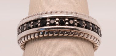 COBALT SS MENS BLK SAPPHIRE ETERNITY 7MM BAND