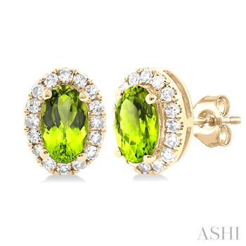 10K WG OVAL HALO AQUA MARINE EARRINGS 0.13CTW