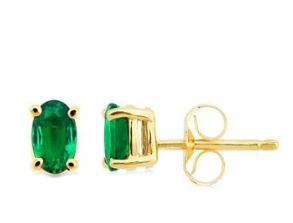 14K YELLOW GOLD EMERALD EARRING OVAL STUDS