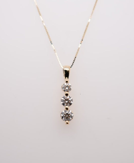 18K YG 3 STONE PENDANT 0.75CTW