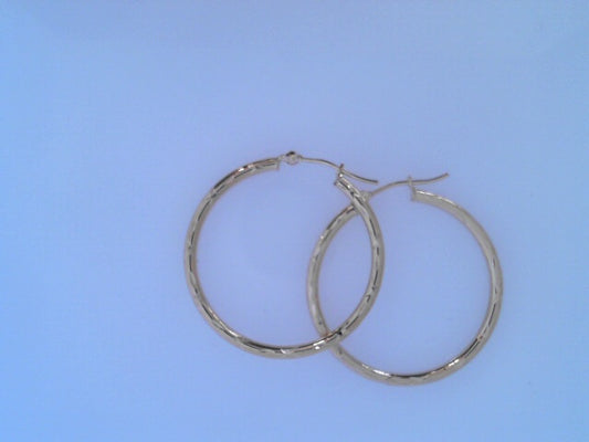14K YG DIAMOND CUT HOOP EARRING