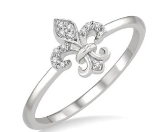 10K WHITE GOLD FLR DEL LIS RING DIAMONDS 0.05CTW