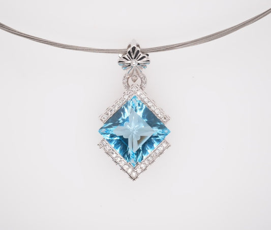 14KW 43.00CT BLUE TOPAZ 2.00CT DIAMOND PENDANT FRANK REUBEL DESIGNS
