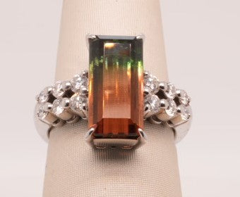 LADIES PLATINUM WATERMELON TL 6.26CT  RING WITH ROUND DIAMONDS 0.63CT