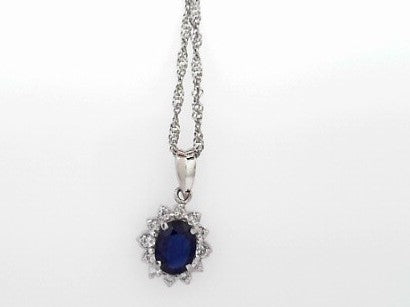 LDS PLAT NECKLACE SAPH 0.78CTW DIAM 0.22CTW