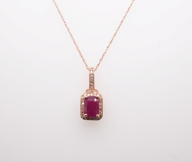 10K RG 1.15 CT RUBY 0.15 CT DIAMOND PENDANT
