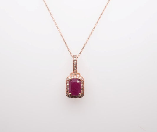 10K RG 1.15 CT RUBY 0.15 CT DIAMOND PENDANT