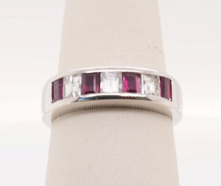 PLATINUM DIAMOND BAND ASSCHER 0.77CTW RUBIES 0.62CTW