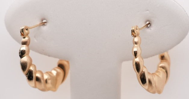 ESTATE 14K YG HEART HOOP EARRINGS