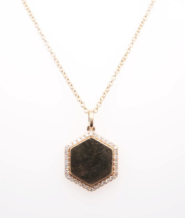 14K YG POLYGON WITH DIAMONDS NECKLACE 0.18CTW