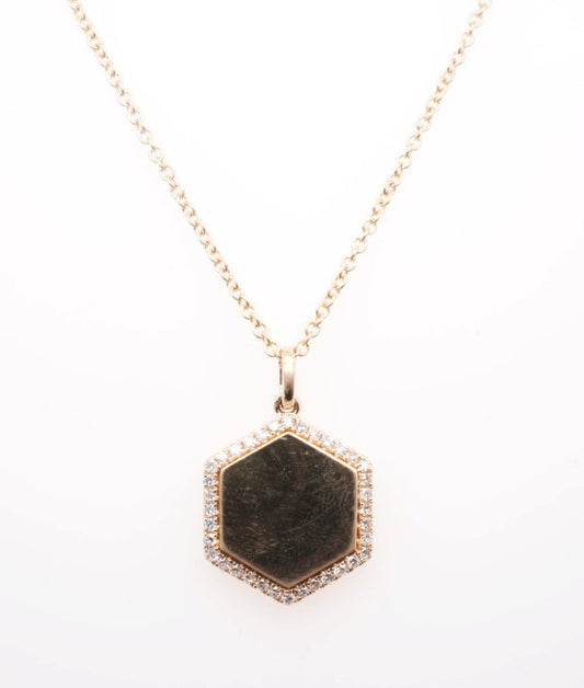 14K YG POLYGON WITH DIAMONDS NECKLACE 0.18CTW