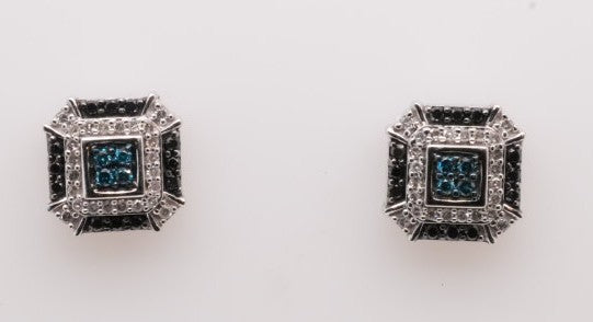 14K WG B2C .50 CTW DIAMOND BL/BLK/WHT EARRINGS