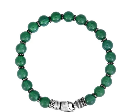 SILVER GREEN AGATE BEADED BRACELET