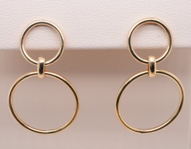 14K YELLOW GOLD DOUBLE RING EARRING PUSH BACK